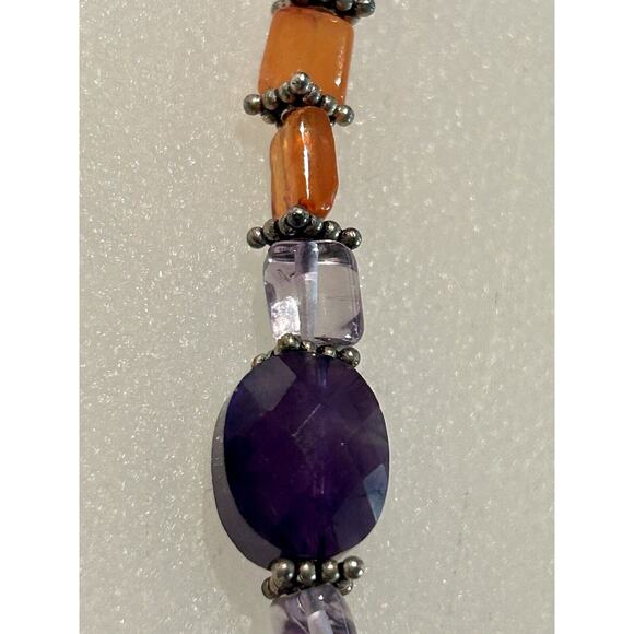 Gemstone Necklace Faceted Amethyst And Garnet Or Tourmaline Toggle Sterling - Picture 2 of 8